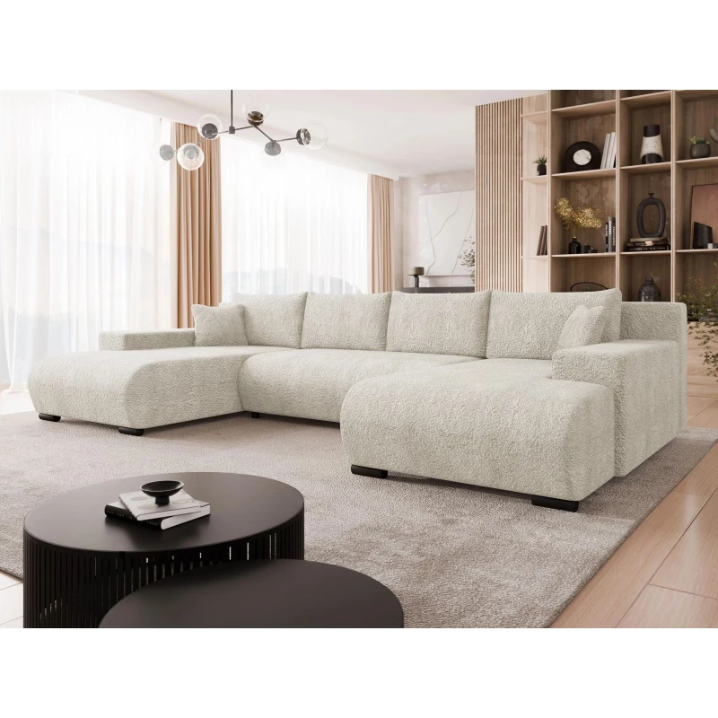 Moderní rozkládací sedačka do tvaru U SELAH - tmavá ecru