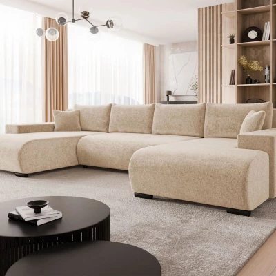 Moderní rozkládací sedačka do tvaru U SELAH - světlá béžová