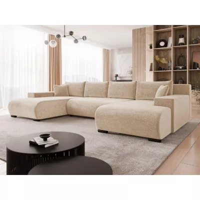 Moderní rozkládací sedačka do tvaru U SELAH - světlá béžová