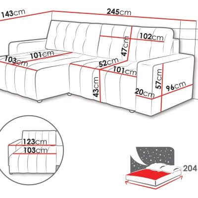 Rohová rozkládací sedací souprava WAPATO - světlá šedá