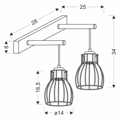 Nástěnné industriální svítidlo BERNITA - 2xE27, 60W, černé / hnědé