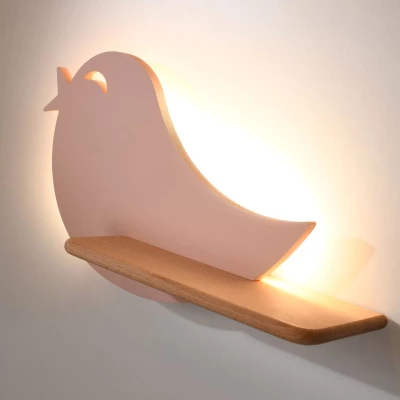 Dětské LED nástěnné světlo s poličkou BIRD - 5W, 4000K (denní bílá), růžové