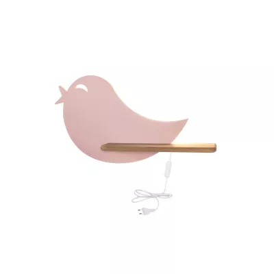 Dětské LED nástěnné světlo do zásuvky BIRD - 5W, 4000K (denní bílá), růžové