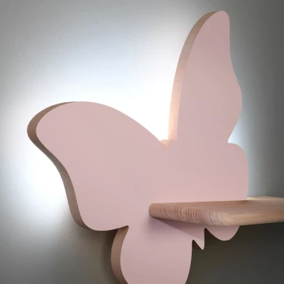 Dětská LED lampička na zeď s poličkou BUTTERFLY - 5W, 4000K (denní bílá), růžová