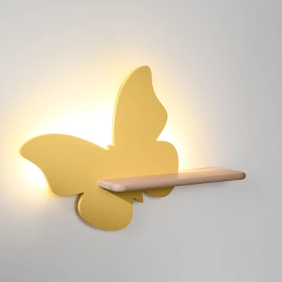 Dětská LED lampička na zeď s poličkou BUTTERFLY - 5W, 4000K (denní bílá), žlutá