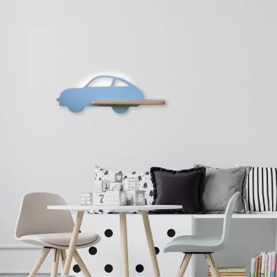 Nástěnné LED světlo s poličkou do dětského pokoje CAR 4 - 5W, 4000K (denní bílá), modré