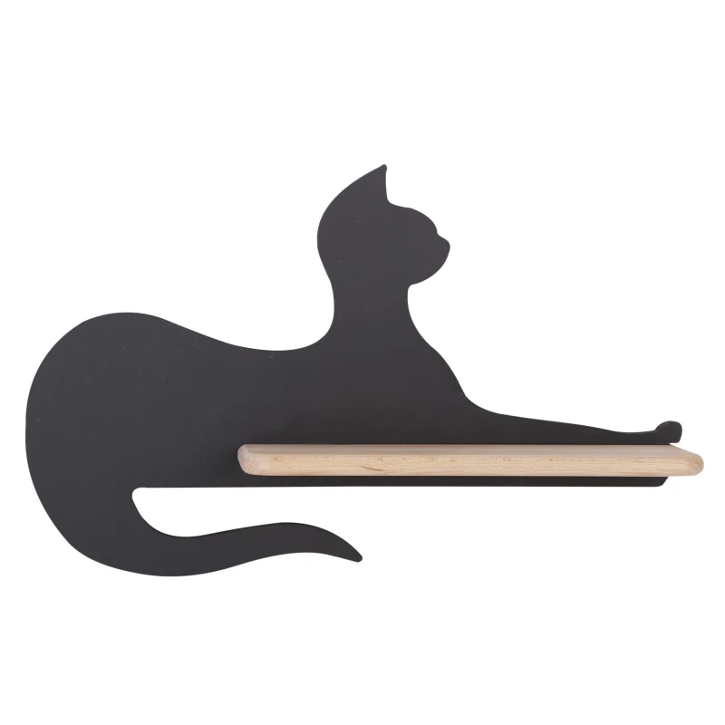 Dětská nástěnná LED lampa s poličkou CAT - 5W, 4000K (denní bílá), černá