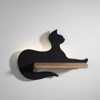 Dětská nástěnná LED lampa s poličkou CAT - 5W, 4000K (denní bílá), černá