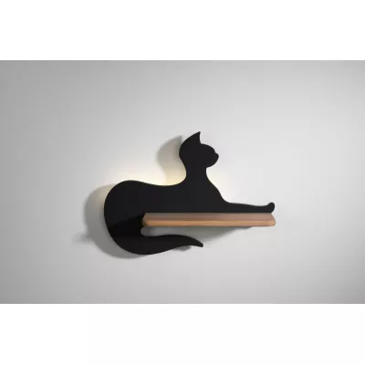 Dětská nástěnná LED lampa s poličkou CAT - 5W, 4000K (denní bílá), černá