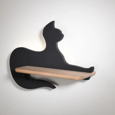 Dětská nástěnná LED lampa s poličkou CAT - 5W, 4000K (denní bílá), černá