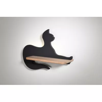 Dětská nástěnná LED lampa s poličkou CAT - 5W, 4000K (denní bílá), černá