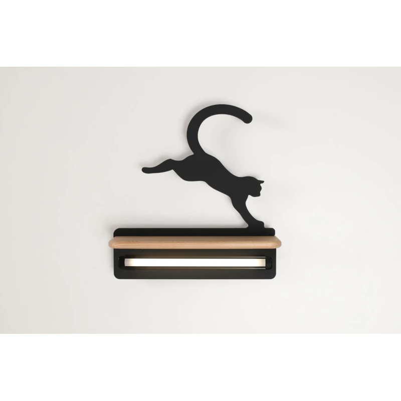 Dětské nástěnné LED světlo s poličkou CAT - 5W, 4000K (denní bílá), černé