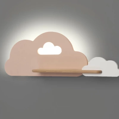 Dětské nástěnné LED svítidlo s poličkou CLOUD - 5W, 4000K (denní bílá), růžové / bílé