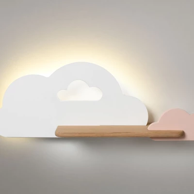 Dětské nástěnné LED svítidlo s poličkou CLOUD - 5W, 4000K (denní bílá), bílá / růžová