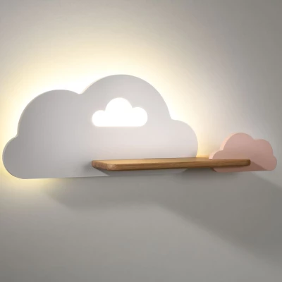 Dětské nástěnné LED svítidlo s poličkou CLOUD - 5W, 4000K (denní bílá), bílá / růžová