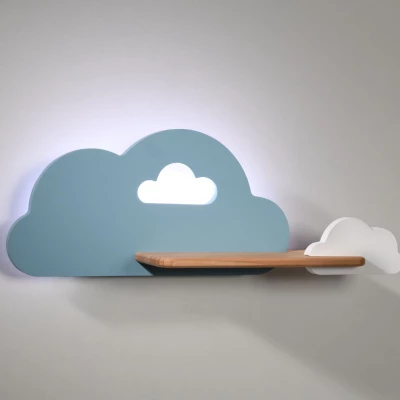 Dětské nástěnné LED svítidlo s poličkou CLOUD - 5W, 4000K (denní bílá), modrá / bílá