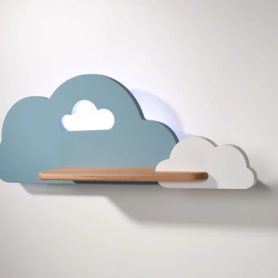 Dětské nástěnné LED svítidlo s poličkou CLOUD - 5W, 4000K (denní bílá), modrá / bílá