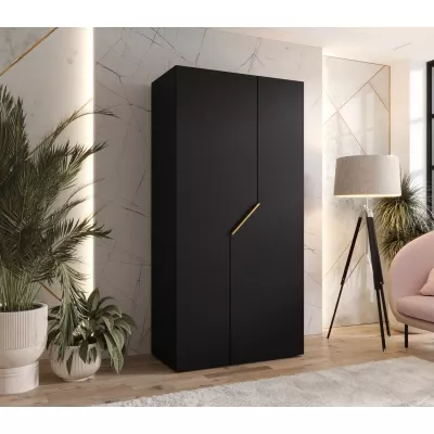 Úzká šatní skříň 100 cm ELIRA 1 - černá / zlatý úchyt