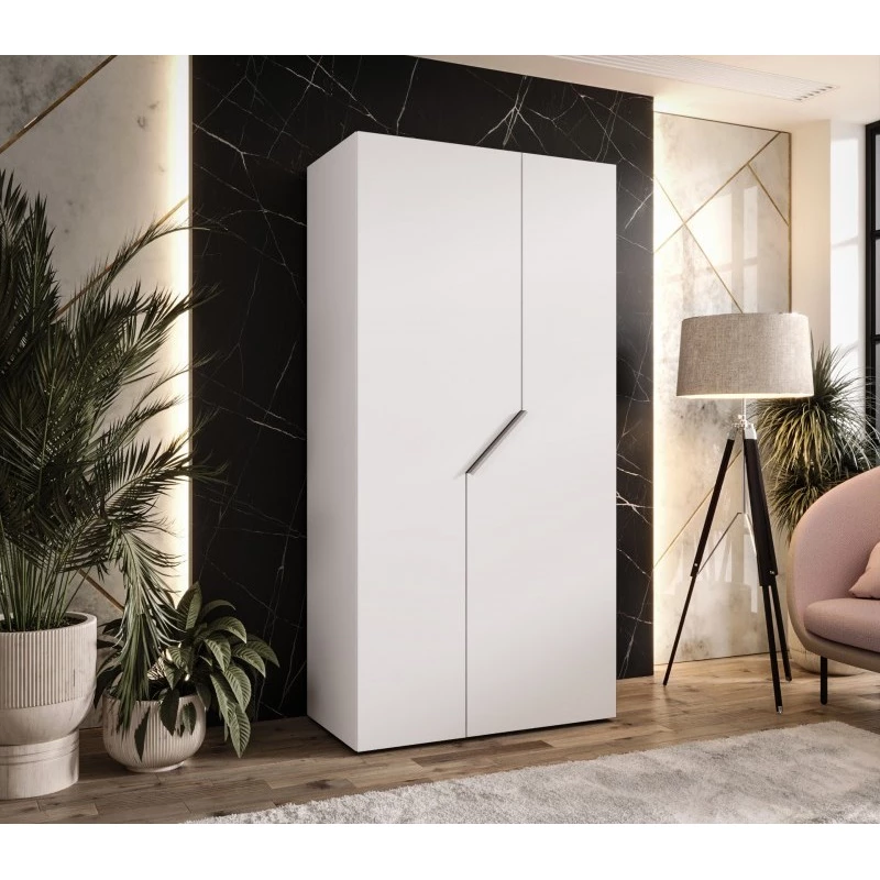 Úzká šatní skříň 100 cm ELIRA 1 - bílá / kašmírový úchyt