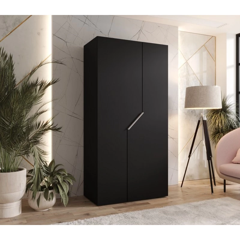 Úzká šatní skříň 100 cm ELIRA 1 - černá / kašmírový úchyt