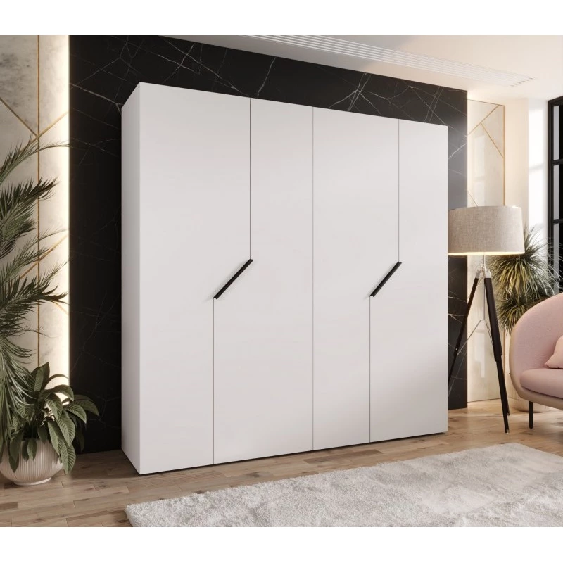 Čtyřdveřová šatní skříň 200 cm ELIRA 1 - bílá / černé úchyty