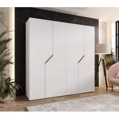 Čtyřdveřová šatní skříň 200 cm ELIRA 1 - bílá / zlaté úchyty