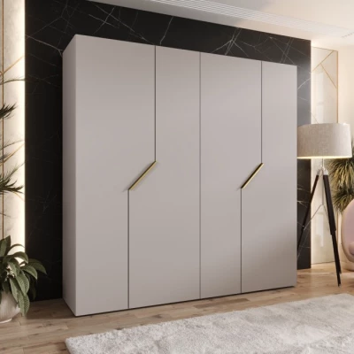 Čtyřdveřová šatní skříň 200 cm ELIRA 1 - kašmír / zlaté úchyty