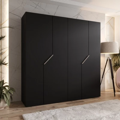 Čtyřdveřová šatní skříň 200 cm ELIRA 1 - černá / kašmírové úchyty