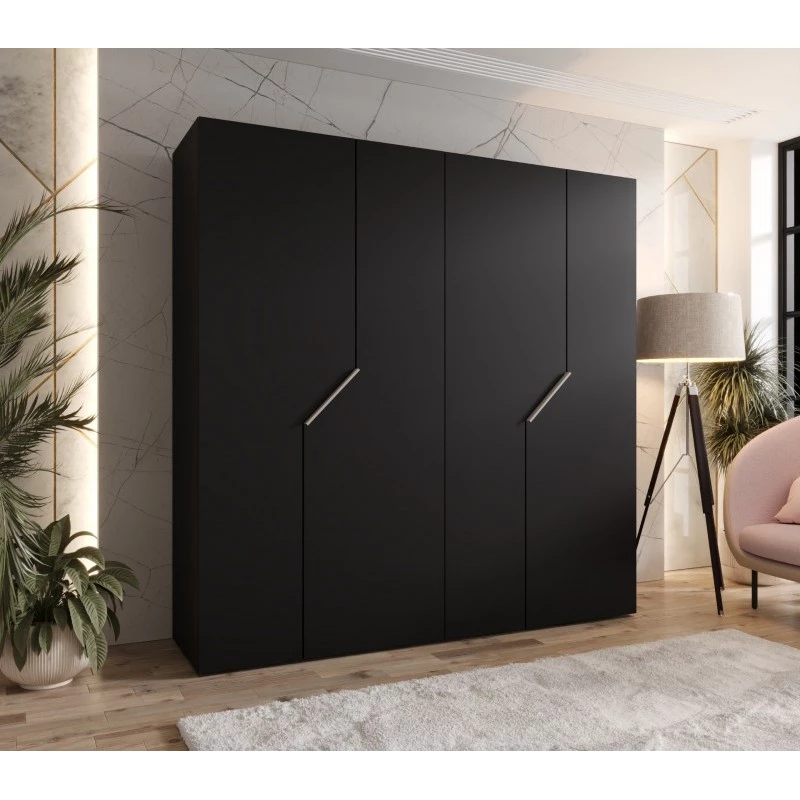 Čtyřdveřová šatní skříň 200 cm ELIRA 1 - černá / kašmírové úchyty