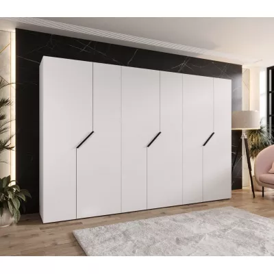 Široká šatní skříň 300 cm ELIRA 1 - bílá / černé úchyty