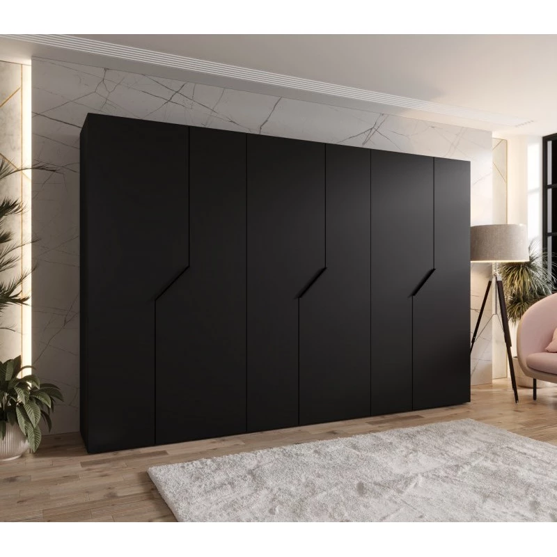 Široká šatní skříň 300 cm ELIRA 1 - černá / černé úchyty