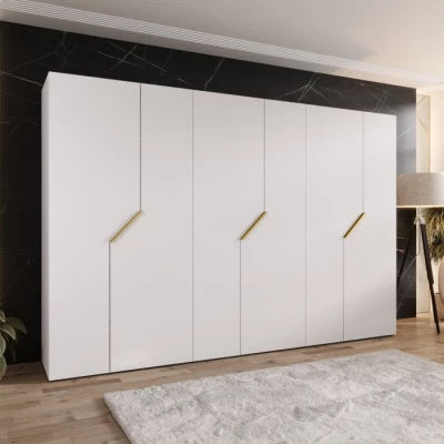 Široká šatní skříň 300 cm ELIRA 1 - bílá / zlaté úchyty