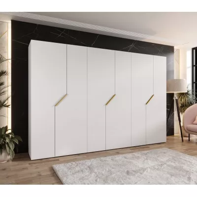 Široká šatní skříň 300 cm ELIRA 1 - bílá / zlaté úchyty