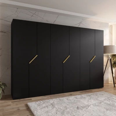 Široká šatní skříň 300 cm ELIRA 1 - černá / zlaté úchyty