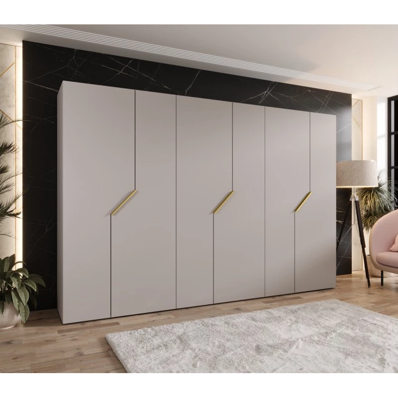 Široká šatní skříň 300 cm ELIRA 1 - kašmír / zlaté úchyty