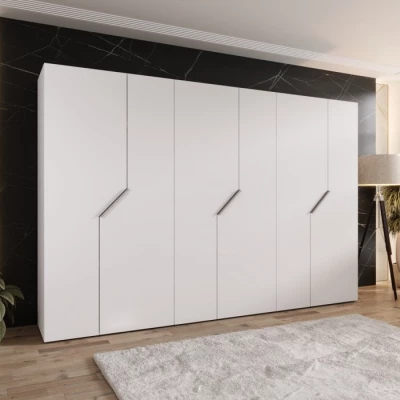 Široká šatní skříň 300 cm ELIRA 1 - bílá / kašmírové úchyty