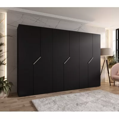 Široká šatní skříň 300 cm ELIRA 1 - černá / kašmírové úchyty