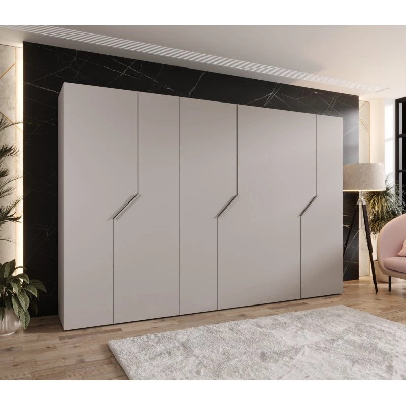 Široká šatní skříň 300 cm ELIRA 1 - kašmír / kašmírové úchyty