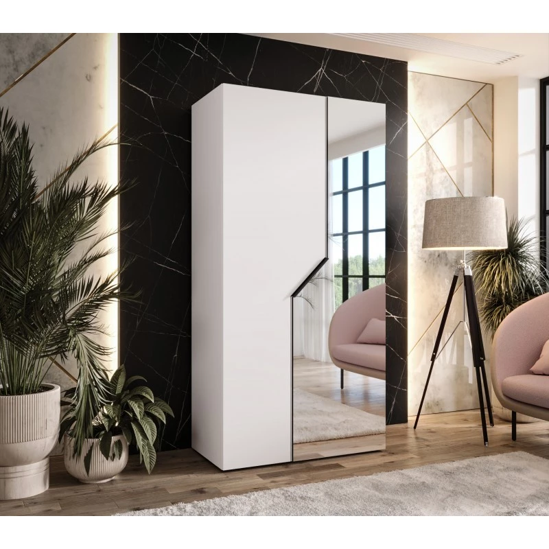 Úzká zrcadlová skříň 100 cm ELIRA 2 - bílá / černý úchyt