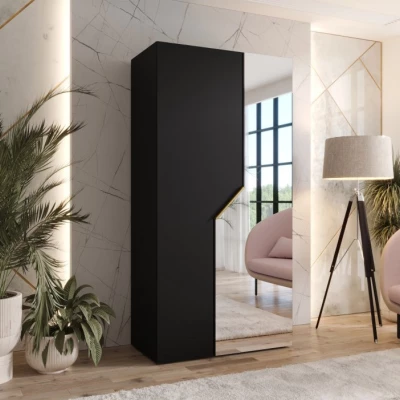 Úzká zrcadlová skříň 100 cm ELIRA 2 - černá / zlatý úchyt