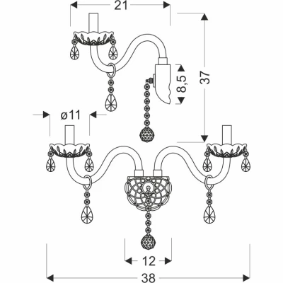 Nástěnné klasické osvětlení CRISTALLO - 2xE14, 40W, chromované / čiré