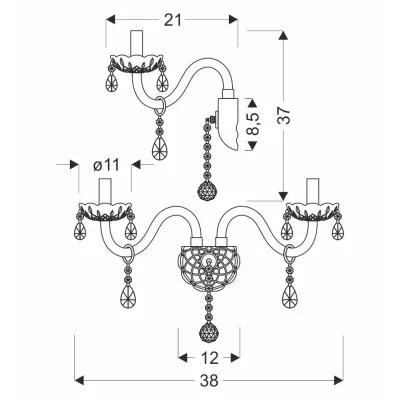 Nástěnné klasické osvětlení CRISTALLO - 2xE14, 40W, chromované / čiré