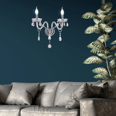 Nástěnné klasické osvětlení CRISTALLO - 2xE14, 40W, chromované / čiré