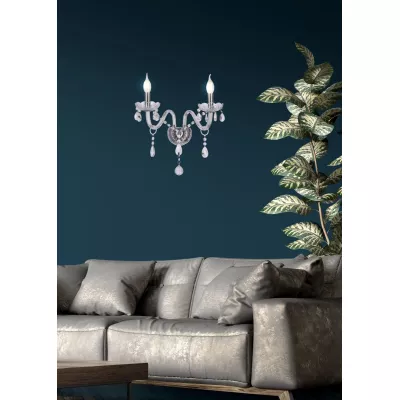 Nástěnné klasické osvětlení CRISTALLO - 2xE14, 40W, chromované / čiré