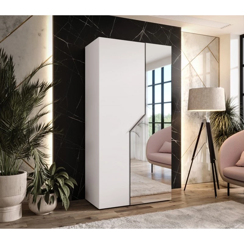 Úzká zrcadlová skříň 100 cm ELIRA 2 - bílá / kašmírový úchyt