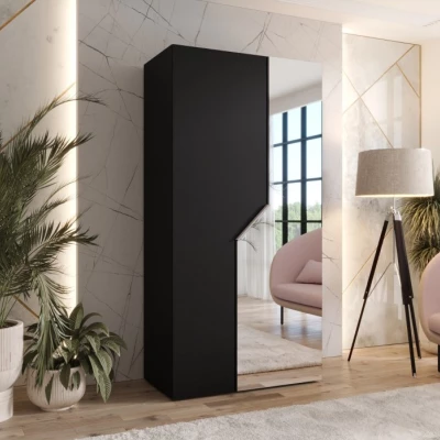 Úzká zrcadlová skříň 100 cm ELIRA 2 - černá / kašmírový úchyt