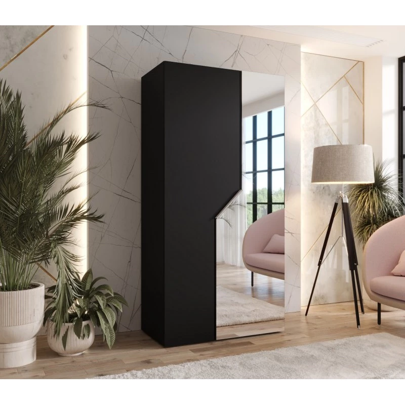 Úzká zrcadlová skříň 100 cm ELIRA 2 - černá / kašmírový úchyt