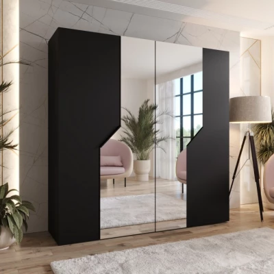 Zrcadlová šatní skříň 200 cm ELIRA 2 - černá / černé úchyty