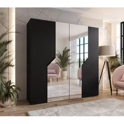 Zrcadlová šatní skříň 200 cm ELIRA 2 - černá / černé úchyty