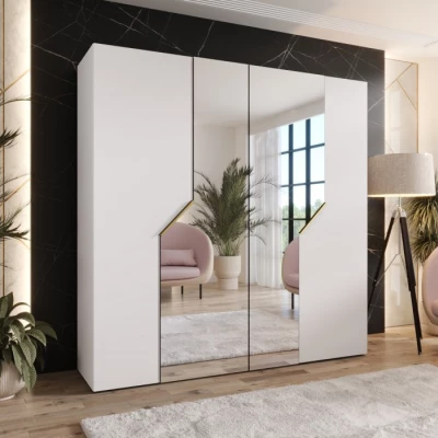 Zrcadlová šatní skříň 200 cm ELIRA 2 - bílá / zlaté úchyty